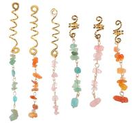 OSOLADY 6Pcs Stone Pendant Hair Jewelry Set Braiding Hair Accessories for Dreadlocks Braids Natural Stone Dreadlock Beads Pink and Orange Unique Hair Charms