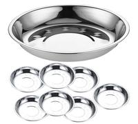 OSOLADY 8pcs 17cm Stainless Steel Round BBQ Plates Multi-Functional Food Serving Trays for Home and Camping Roast Meat Buffet Dinnerware
