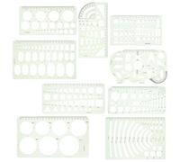 OSOLADY 9pcs Geometric Drawing Ruler Set with Circle and Oval Stencils for Painting, Portable Plastic Measuring Templates for Office on The Go Use, Super Design for Students