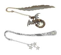 OSOLADY Bookmarks Featuring Glow in The Dark Pendant 2pcs with Vintage Iron Intricate Embossing Secure Hook Structure, Decorative and Star Design and for Office and Home
