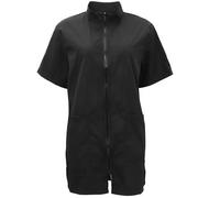 OSOLADY Breathable Pet Grooming Work Clothes Black Medium Size Anti-static Apron with Long Zipper Half Sleeve for Pet Salons and Veterinary Hospitals