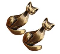 OSOLADY Cat Retro 2pcs Figurines with Glossy Finish Vintage Brass and Wear Resistant Surface, Small Animal Statues Elegant Home Décor Accessories for Shelf Displays and Desktops