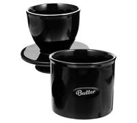 OSOLADY Ceramic Butter Storage Jar with Lid and Cup on Lid, Elegant Black Multi-Purpose Butter Box for Fridge and Dessert Shop, Reusable Stoneware Container for Food and Cheese