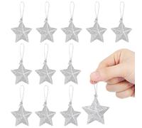 OSOLADY Christmas Tree Decorations Five-pointed Star Silver 24pcs Hanging Ornaments Made of Pvc for Festive Scene Decor and Xmas Party Decorative Props
