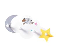 OSOLADY Creative Cloud Moon Star Wall Hooks 4pcs Wooden Cartoon Storage Hooks White Punch-Free Heavy Duty Hanging Rack for Bathroom Kitchen Door Organizer