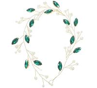 OSOLADY Emerald Green Rhinestone Artificial Pearl Bridal Headband Wedding Hair Accessory Handmade Soft Chain Bride Hair Decoration for Brides