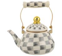 OSOLADY Enamel Tea Kettle for Stovetop - 1.5L Vintage Farmhouse Teapot with Heat-Resistant Handle and Lid - Checkered Water Pot for Camping Outdoor Boiling Use