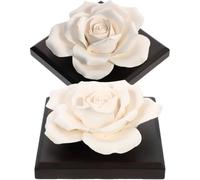 OSOLADY Essential Oil Diffuser Air Freshener Ceramic 2pcs Rose Shaped Portable with Unique Wooden Base, Fresh the Air with Special Scented Oil Diffuser Decor for Car and Living Room