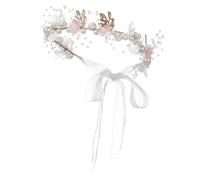OSOLADY Flower Girl Pearl Headband Hair Accessory for Weddings Floral Hairband for Girls Bridal Hair Piece Floral Design 1-Piece Adjustable Headpiece