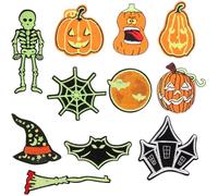 OSOLADY Halloween Embroidered Appliqué Patches, Polyester Self-Adhesive Clothes Patches, Witch Hat Spider Web Pumpkin Ghost Shapes, for Hats and Shoes, DIY Decoration