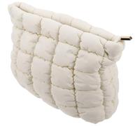 OSOLADY Lightweight Down Makeup Pouch with Grid Design, Multifunctional Cosmetic Travel Bag for Women, for Business Trips and Travel, Aesthetic White Makeup Storage Organizer