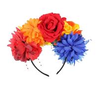 OSOLADY Peony Flower Crown Headband with Beaded Thread Rainbow Colors Red Orange Yellow Blue Party Hair Accessory for Women