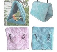 OSOLADY Plush Parrot Hammock Bed for Birds Warm Soft Hanging Nest with Easy to Hang Design Encourages Pet Exercises Suitable for Desktop and Home Cage Blue