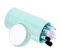 OSOLADY Portable 6pcs Makeup Brush Set for Women with Blush, Eyeshadow, Lip Brushes and Mirror, Wooden Handle Professional Powder Applicator for Travel and Daily Use in Light Blue