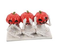 OSOLADY Resin Halloween Skeleton Pumpkin Figurine No Evil Statue Spooky Ghost Sculpture Table Centerpiece for Haunted House Seasonal Home Decor