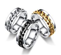 OSOLADY Stylish Stainless Steel Finger Ring for Men and Boys Rotatable Spinner Chain Design Premium Metal Black Finish with Box Unique Fashion Jewelry