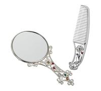 OSOLADY Vintage Floral Handheld Makeup Mirror and Comb Set with Hollow Handle, Portable Mini Vanity Mirror for Travel and Daily Use, Silver Pattern Randomized Design