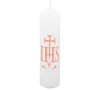 OSOLADY White Jhs Decorative Holy Pillar Candle for Christian Sacraments and Prayer Elegant Taper Wax Candle for Religious Gatherings and Home Decor for Christmas and Easter Celebrations