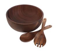 OSOLADY Wooden Fruit Bowl - 2.5L/85oz Wood Round Bowl with Fork & Scoop for Serving Fruit Vegetable Salad Pasta Cereal - Food Container for Dining Table & Casual Events