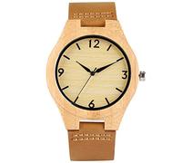 OSOLVE Leather Bracelet Classic Arabic Numerals Analog Bamboo Watch for Men Women Brown Genuine Leather Watch Band Natural Stylish Wooden Quartz Watch