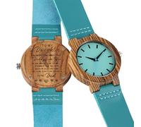 OSOLVE Leather Bracelet Elegant Unique Blue Leather Band Wooden Women Watches Carving Word to My Mom/Wife Ladies Wrist Watch Timepieces Boyfriend Gift