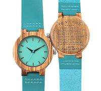 OSOLVE Leather Bracelet Elegant Unique Blue Leather Band Wooden Women Watches Carving Word to My Mom/Wife Ladies Wrist Watch Timepieces Boyfriend Gift