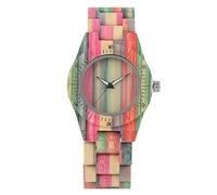 OSOLVE Leather Bracelet Fabulous Colorful Bamboo Wood Women Watches Quartz Movement Trendy Simple Lady Wooden Bracelet Wristwatch Folding Clasp Clock