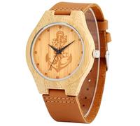 OSOLVE Leather Bracelet Handmade Engraved Compass Wooden Watches for Men Natural Bamboo Wood Wristwatch Leather Band Clock Sports Top Brand Luxury Clock