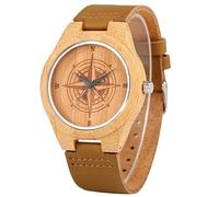OSOLVE Leather Bracelet Handmade Engraved Compass Wooden Watches for Men Natural Bamboo Wood Wristwatch Leather Band Clock Sports Top Brand Luxury Clock