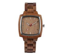 OSOLVE Leather Bracelet Luxury Coffee Brown Walnut Wooden Men Watches Quartz Movement Simple Square Dial Stylish Men Wood Bangle Male Timepiece