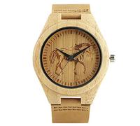 OSOLVE Leather Bracelet Men Creative Watches Natural Handmade Flying Eagle Running Horse Unique Wooden Bamboo Watch Male Genuine Leather Pin Buckle