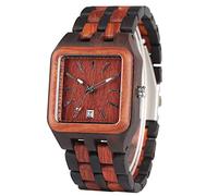 OSOLVE Leather Bracelet Men Wood Watches Unique Rectangle Date Dial Watch Men Full Ebony Wooden Band Clock Male Sports Retro Wristwatch