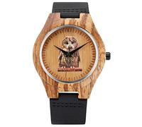 OSOLVE Leather Bracelet Natural Bamboo Wood Men Watch Vivid Animals Display Round Dial Genuine Leather Band Mens Wooden Wristwatches New 2023