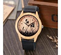 OSOLVE Leather Bracelet Praying Mantis Design Dial Imitation Wood Watch Men Women Couple Wristwatch Wooden Watches Male Brown Wrist Clock