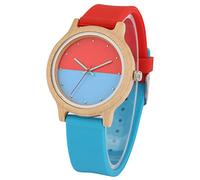 OSOLVE Leather Bracelet Simple Maple Wooden Watch Male Unique Two-Color Stitching Clock Silicone Band Quartz Wristwatches for Men Women Christmas Gifts