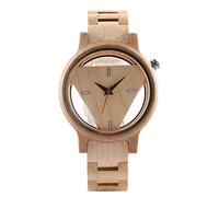 OSOLVE Leather Bracelet Unique Inverted Geometric Triangle Wood Watch Men Women Creative Hollow Dial Full Wooden Quartz Wristwatch 2023