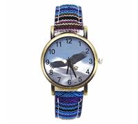 OSOLVE Men's Watch Bald Eagle Animal American Eagles Pattern Dial Watches Fashion Casual Men Women Stripes Denim Band Sport Quartz Wrist Watch