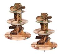 Osonm 2 Pack Western Cowboy Cupcake Stand 3 Tier Cowboy Birthday Cupcake Holder Dessert Tower Western Theme Party Decorations for Wild Baby Shower Birthday Party Supplies