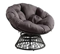 OSP Home Furnishings Wicker Papasan Chair with 360-Degree Swivel, Grey Frame with Grey Cushion