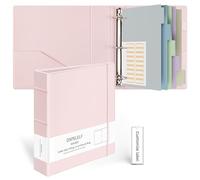 Ospelelf Vintage Hardcover 3 Ring 2 inch Leather Binder, Professional Binders Organizer Suitable for Letter Size Documents, Binder Dividers with Tabs, Rose Pink
