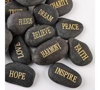 OSPNI ngraved Stones Rocks with Inspirational Words, 12PCS Natural Encouragement Personalized Healing Decor Garden River Stone - Unique Gift for Friends Arts Crafts (Golden Words, Black)