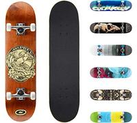 Osprey | Complete Skateboard, 31" x 8" Double Kick Skateboard for Kids and Adults, Concave Deck, Includes Grip Tape, Deck and Wheels, In Sk8 We Trust Multiple Designs, Brown