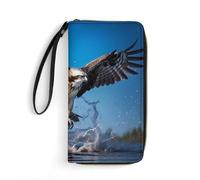 Osprey Flying North America Wristlet Wallets for Men Women Leather Long Wallet Credit Card Clutch with Cord
