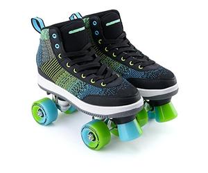 Osprey Mid Top Fly Knit Quad Roller Skates, Ideal Beginner 4 Wheel Roller Boots with ABEC 7 Bearings, Green