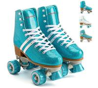 Osprey Retro Quad Roller Skates for Adults - Women's Lace Up High Top Roller Boots - Multiple Designs, Glitter Blue, UK ADULT 4/EU 37