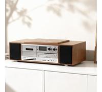 OSPSHPG Desktop CD Player, Wood Retro Cassette, LCD Screen, Built-in Dual Speakers, USB/Bluetooth/AUX Mode, with Remote Control, for Home Decor, Corridor, Office