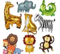 Ospvcwk 7Pcs Safari Animal Balloons, Giant Jungle Safari Foil Balloons, Zebra Elephant Monkey Lion Giraffe Leopard Crocodile Shaped Balloons for Zoo Wildlife Theme Birthday Party Decorations
