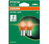OSRAM ULTRA LIFE PY21W halogen signal lamp, turn indicator light, 7507ULT-02B, 12 V passenger car, double blister (2 units)