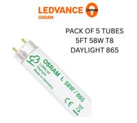 Osram 5Ft 58W T8 Fluorescent Tube Daylight 6500K Pack Of 5