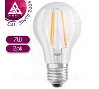 Osram 7W LED Clear Glass GLS ES Light Bulb│Filament│806 Im│E27│Warm White│2pk